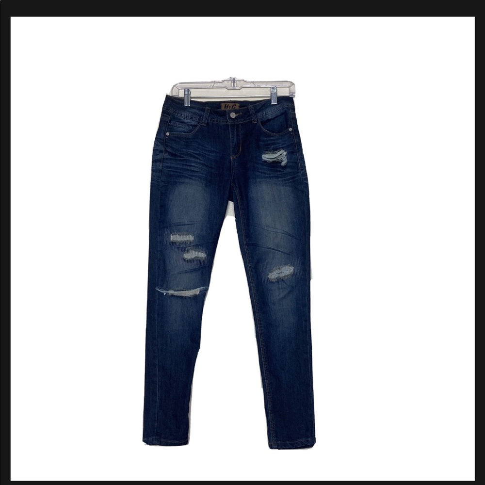 H&G Skinny Distressed Ripped Blue Pants Jeans
